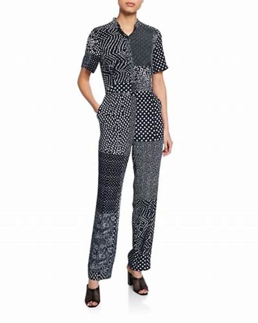 Diane Von Furstenberg Blue White Silk Paisley Dot Printed Jumpsuit Size 12
